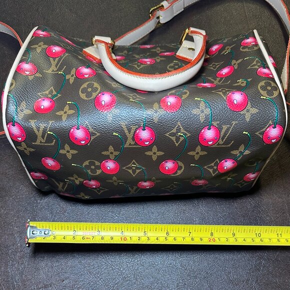 Designer inspired Satchel and Wallet in Monogram Cherry Print Brown, Red, Pink - Picture 3 of 16